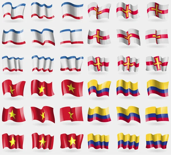 Crimea Guernsey Vietnam Colombia Conjunto Banderas Los Países Del Mundo — Foto de Stock