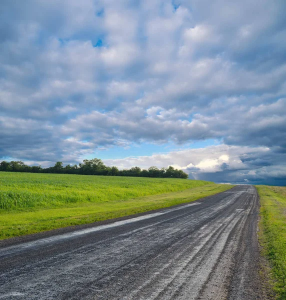 Vidéki Road Viharos Felhők — Stock Fotó