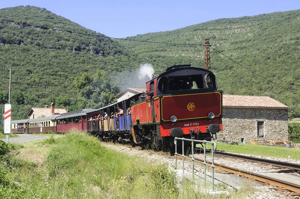 Tourist Train Anduze Returning Saint Jean Gard Locomotive Hangs Upside — Stock Photo, Image