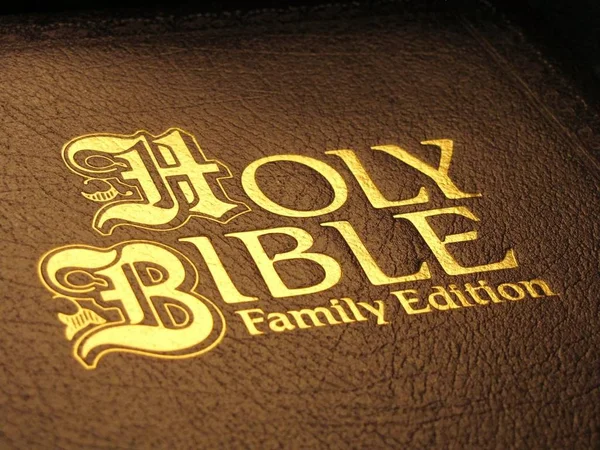 Sacra Bibbia Marrone Edizione Familiare Con Scritte Dorate — Foto Stock