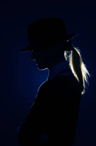Side View Photo Woman Silhouette Hat — Stock Photo, Image