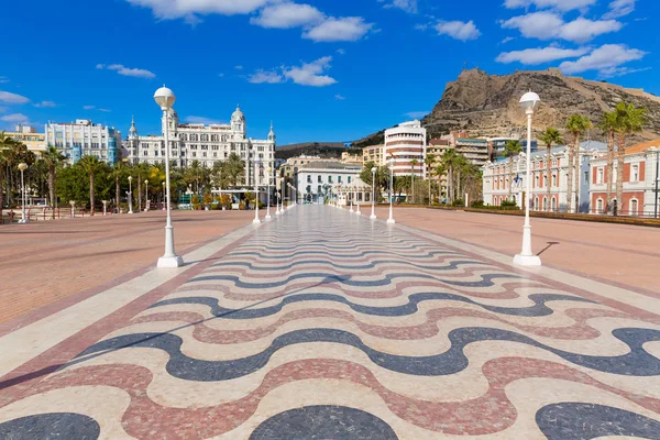 Alicante Stadt Und Burg Aus Dem Hafen Mittelmeerspanien Valencianische Gemeinschaft — Stockfoto