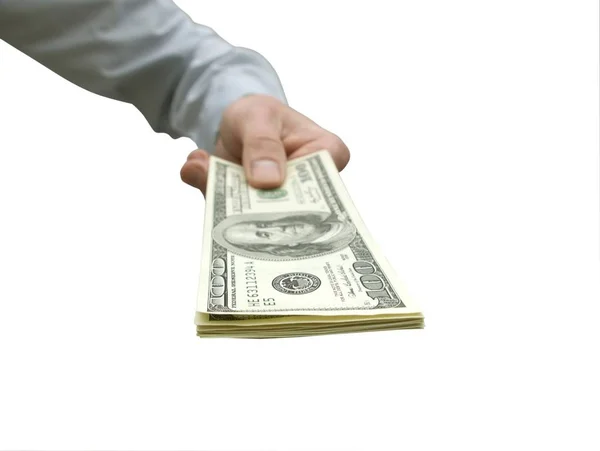 Гроші Руці Ізольовані Білому Тлі — стокове фото