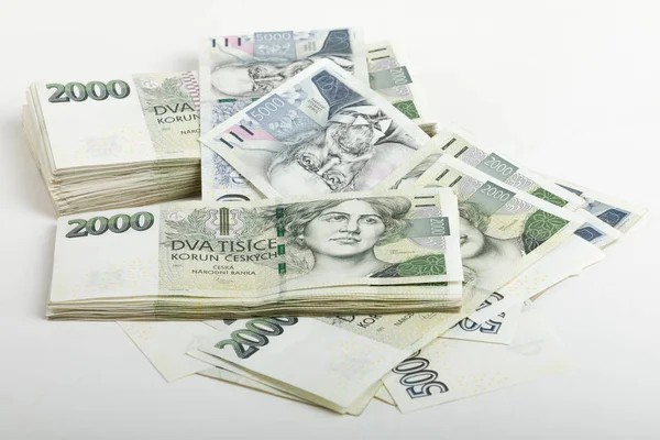 Tschechische Banknoten Nominalwert Zwei Und Fünftausend Kronen Etwa 450 Dollar — Stockfoto