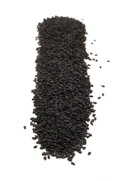 Row Organic Black Sesame Sesamum Indicum Isolated White Background — Stock Photo, Image