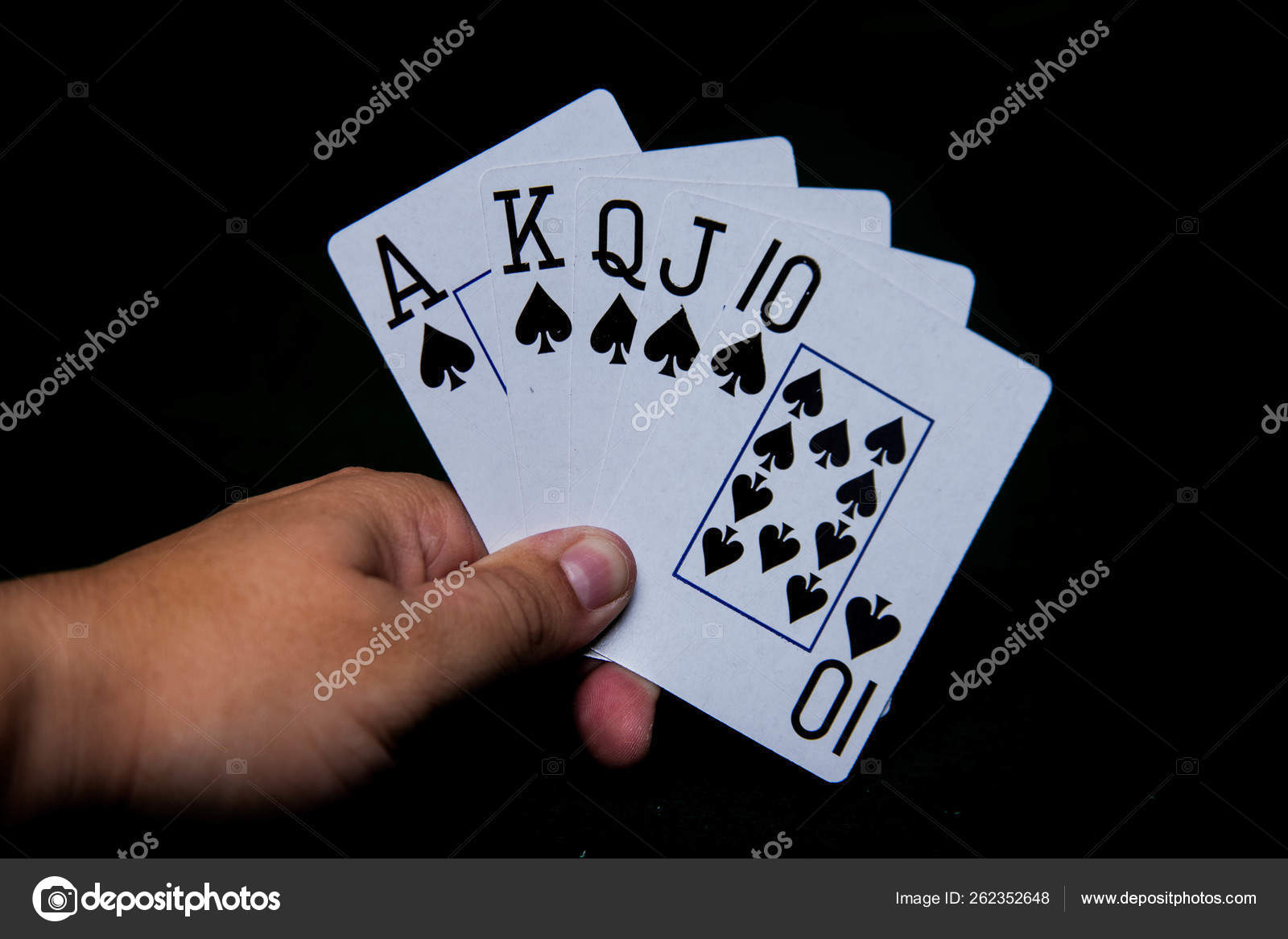 Photograph Hand Hold Poker Cards Poker Hand Royal Straight Flush
