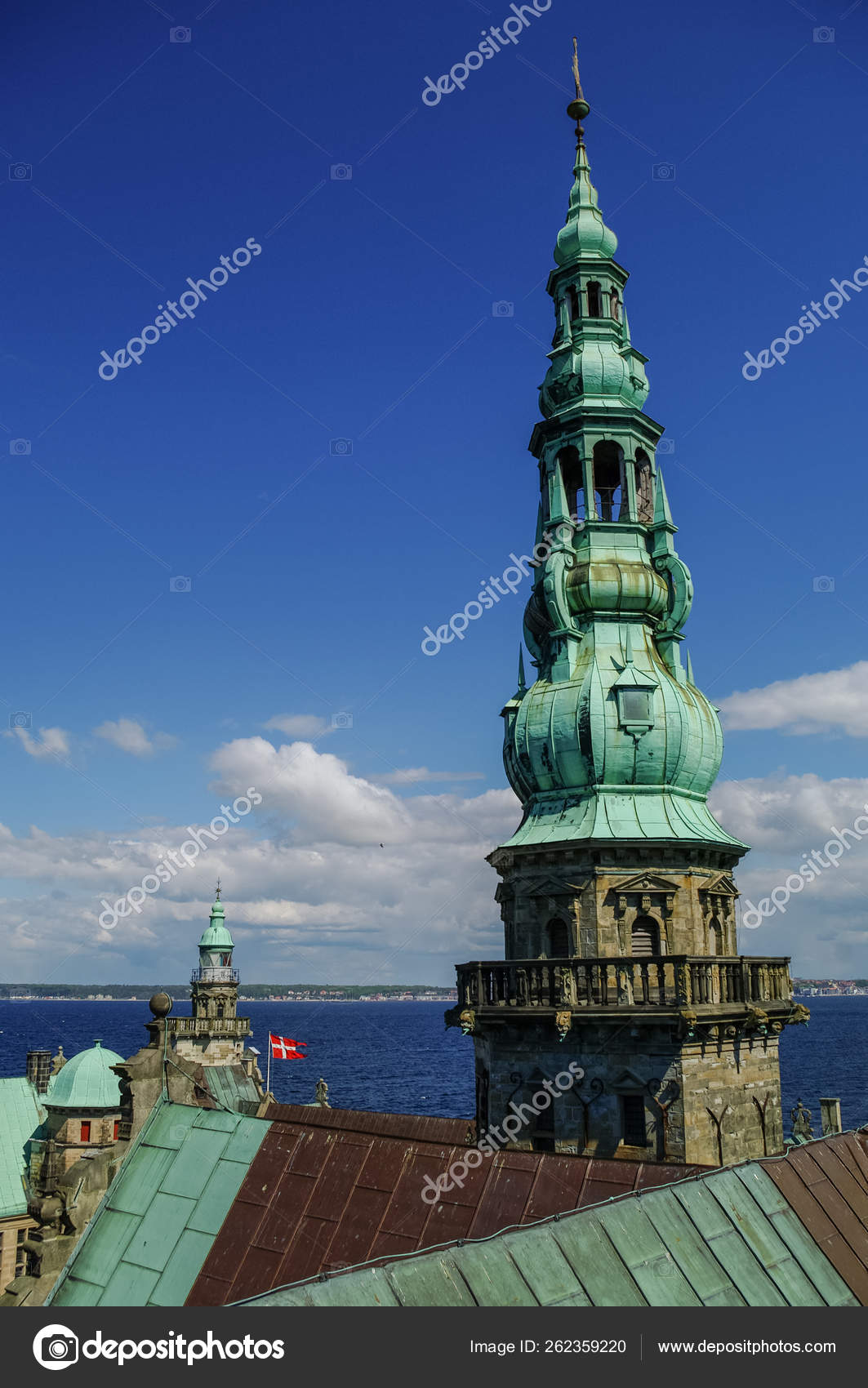 Вид Крыши Ренессансного Замка Иборге Город Хельсингборг Пролив.