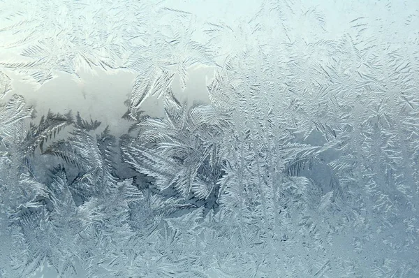 Frostat Glas Fönster Vinterisiga Mönster — Stockfoto
