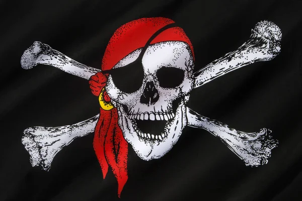 The skull and crossbones is a representation of a skull with two thigh bones crossed below it as an emblem of piracy or death. Also know as the Jolly Roger.