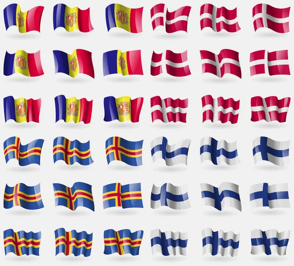 Andorra Denmark Aland Finland Set Flags Countries World Illustration — Stock Photo, Image