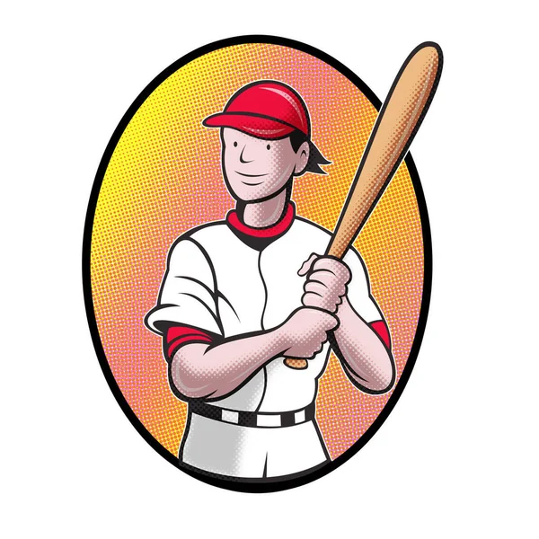 Ilustracja Baseballista Mrugnięcia Stylu Cartoon Położony Wewnątrz Owalne Białym Tle — Zdjęcie stockowe