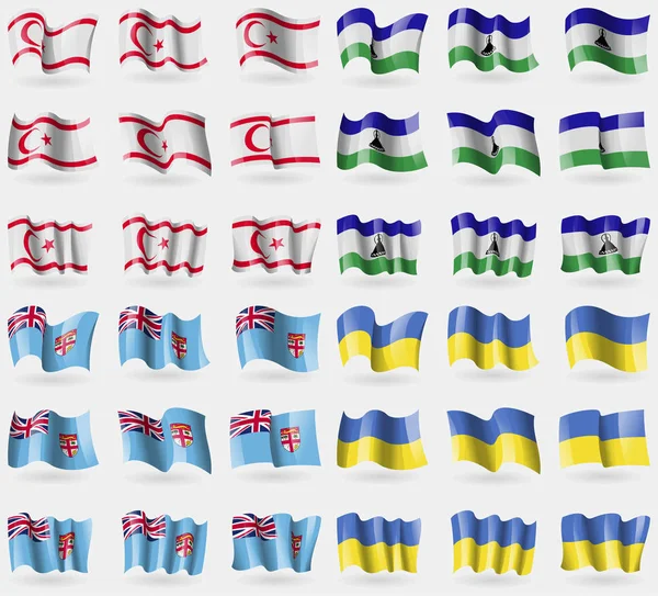 Turco Norte Chipre Lesothe Fiji Ucrania Conjunto Banderas Los Países — Foto de Stock