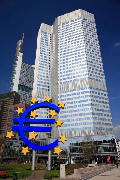 The Euro Sign Outside the Headquarters of the European Central Bank in Frankfkurt