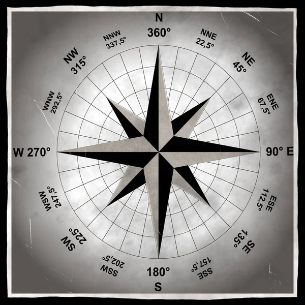 Svartvitt Fotografi Gammal Kompass Ritning — Stockfoto