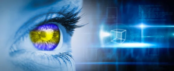 Green Yellow Eye Blue Face Blue Technology Design Cube — Stock Photo, Image