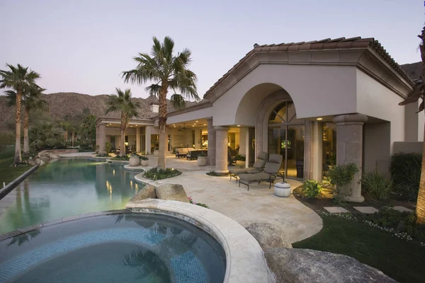 Pool And House Exterior At Dusk