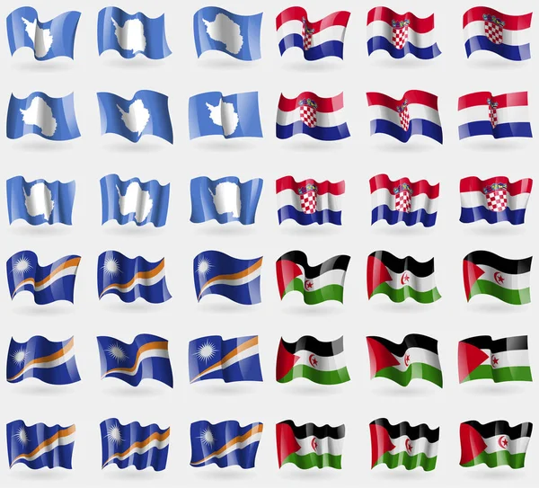 Antártida Croacia Islas Marshall Sahara Occidental Conjunto Banderas Los Países — Foto de Stock