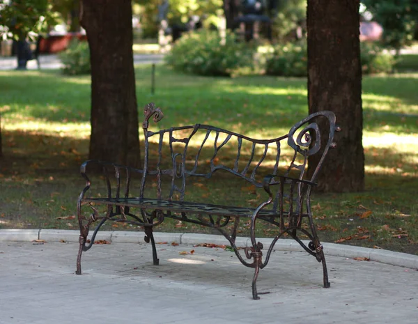 Banc Forgé Abstrait Métal Dans Parc Été — Photo