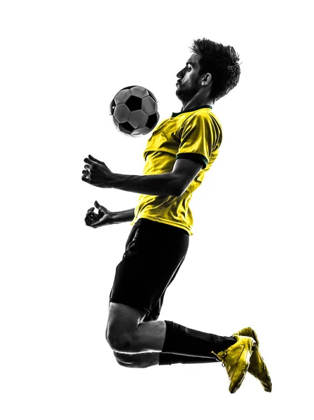 Brasiliansk Fotboll Fotboll Spelare Ung Man Silhouette Studio Vit Bakgrund — Stockfoto