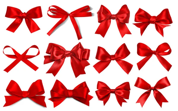 Shiny Red Satin Ribbon White Background — Stock Photo, Image