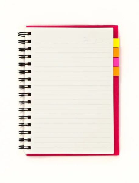 Notebook Vermelho Com Bloco Notas Isolado Fundo Branco — Fotografia de Stock