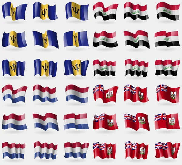 Barbados Iraq Netherlands Bermuda Set Flags Countries World Illustration — Stock Photo, Image
