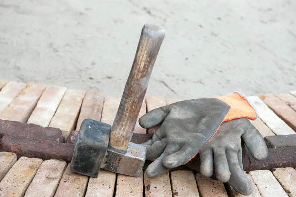 Ferramentas Trabalho Para Pavimento Como Martelo Luvas — Fotografia de Stock