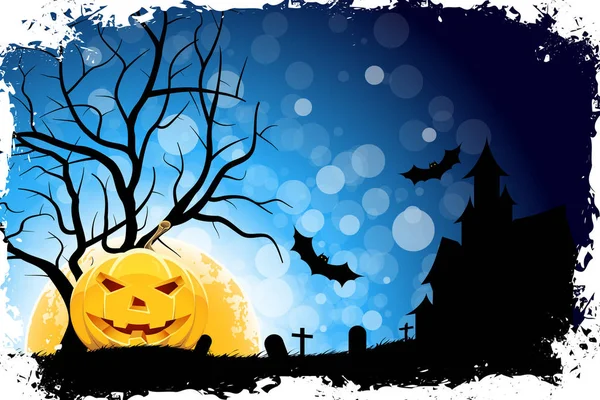Háttér Szutykos Halloween Tök Grave Kereszt Teli Hold — Stock Fotó