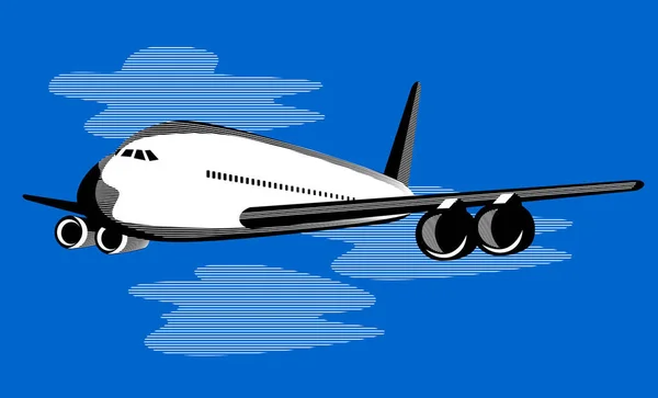 商用喷气飞机客机航班飞离体的背景上的插图 — 图库照片