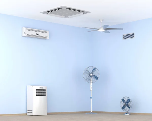 Diversi Tipi Condizionatori Aria Ventilatori Elettrici Camera — Foto Stock