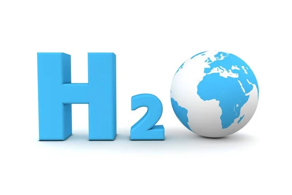 水色の酸化水素のための化学記号H2O 地球は文字Oを置き換えています — ストック写真