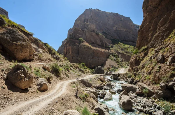 Речной Переход Таджикистане Время Самого Длинного Митинга Мире Памирское Шоссе — стоковое фото