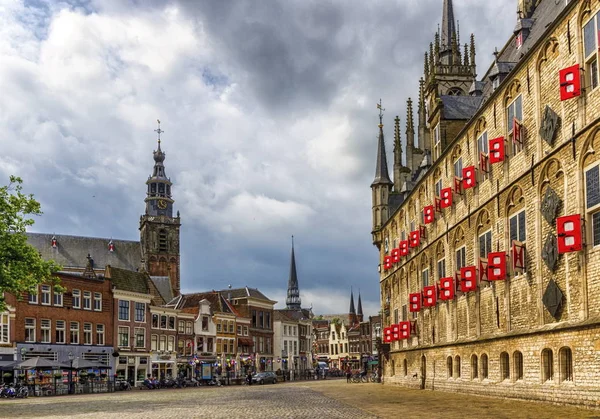 Marktplatz Mit Gotischem Rathaus Bei Tag Gouda Südholland Niederlande — Stockfoto