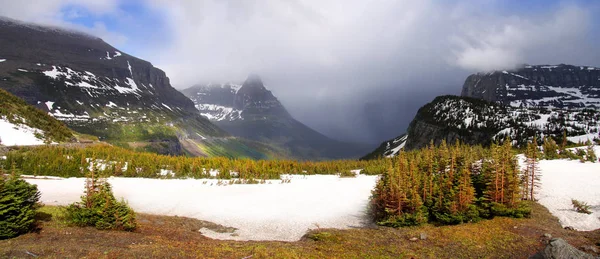 Montanhas Cobertas Neve Passo Logan Parque Nacional Glacier — Fotografia de Stock