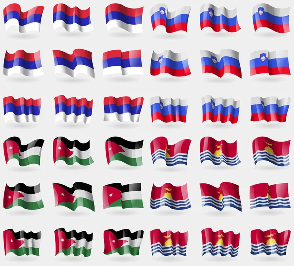 República Srpska Eslovenia Jordania Kiribati Conjunto Banderas Los Países Del — Foto de Stock
