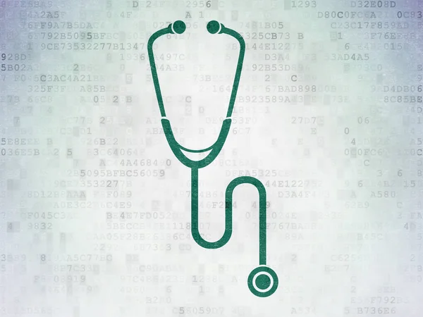 Koncepcja Opieki Zdrowotnej Pomalowana Zielona Ikona Stetoskop Tle Cyfrowego Papieru — Zdjęcie stockowe