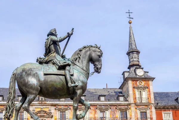 Estatua Ecuestre Bronce Del Rey Felipe Iii Plaza Mayor Madrid — Foto de Stock