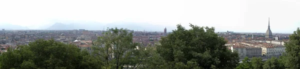 Panorama Panoramique Turin Vue Colline Avec Mole Antonelliana Célèbre Bâtiment — Photo