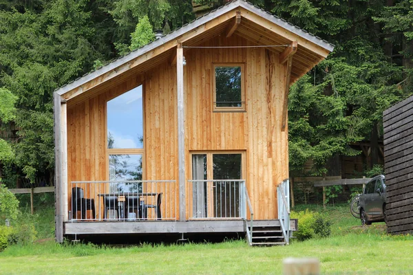 Une Cabane Moderne Rondins Dans Les Montagnes Lac Des Sapins — Photo