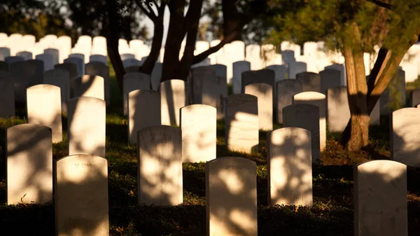 Grabsteine Licht Der Untergehenden Sonne Auf Dem Friedhof Von Arlington — Stockfoto