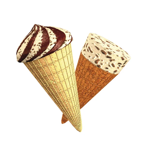 3D rendering, ice cream flakes chocolate cones