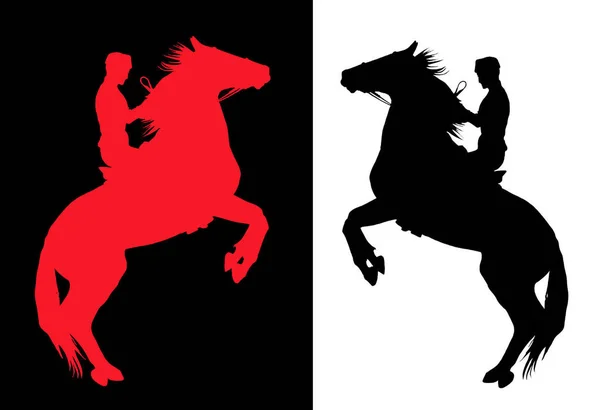白色和黑色背景上马背上女孩的剪影 红色和黑色 — 图库照片