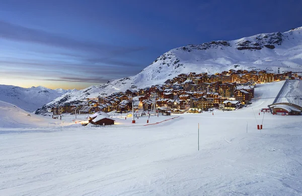 Gece Fransız Alplerinde Ünlü Val Thorens Panoraması Vanoise Fransa — Stok fotoğraf