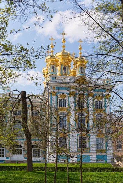 Cúpula Iglesia Ortodoxa Rusa Del Palacio Catalina Petrodvorets Rusia — Foto de Stock
