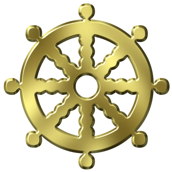 Goldener Buddhismus Symbol Rad Des Lebens Isoliert Weiß — Stockfoto
