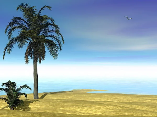 Palmen Strand Und Meer Bei Schönem Tag Render — Stockfoto