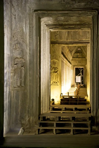 Imagen Nocturna Del Patrimonio Mundial Unesco Angkor Wat Ubicada Siem — Foto de Stock