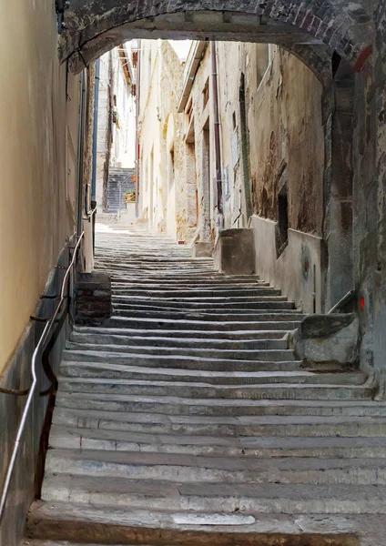 Antike Treppe Mit Bogen Zentrum Von Cortona Der Toskana Italien — Stockfoto