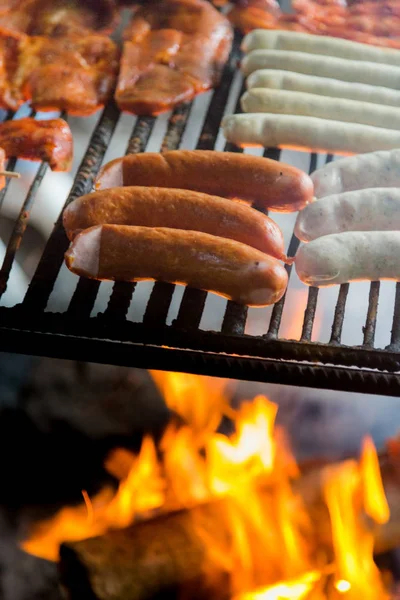 Traditional Cast Iron Grate Hanged Fire Wide Selection Grilled Meat — Stock Photo, Image