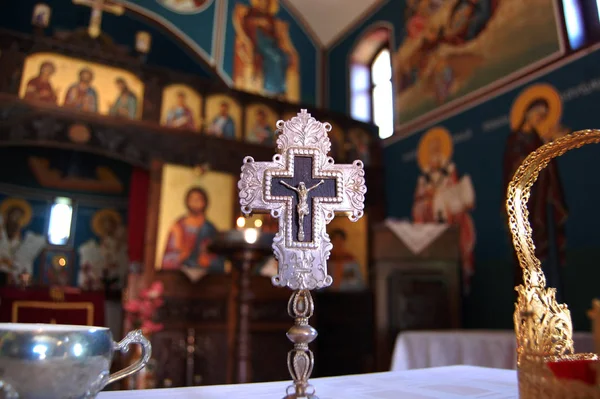 Iglesia Ortodox Interior Con Cruz — Foto de Stock